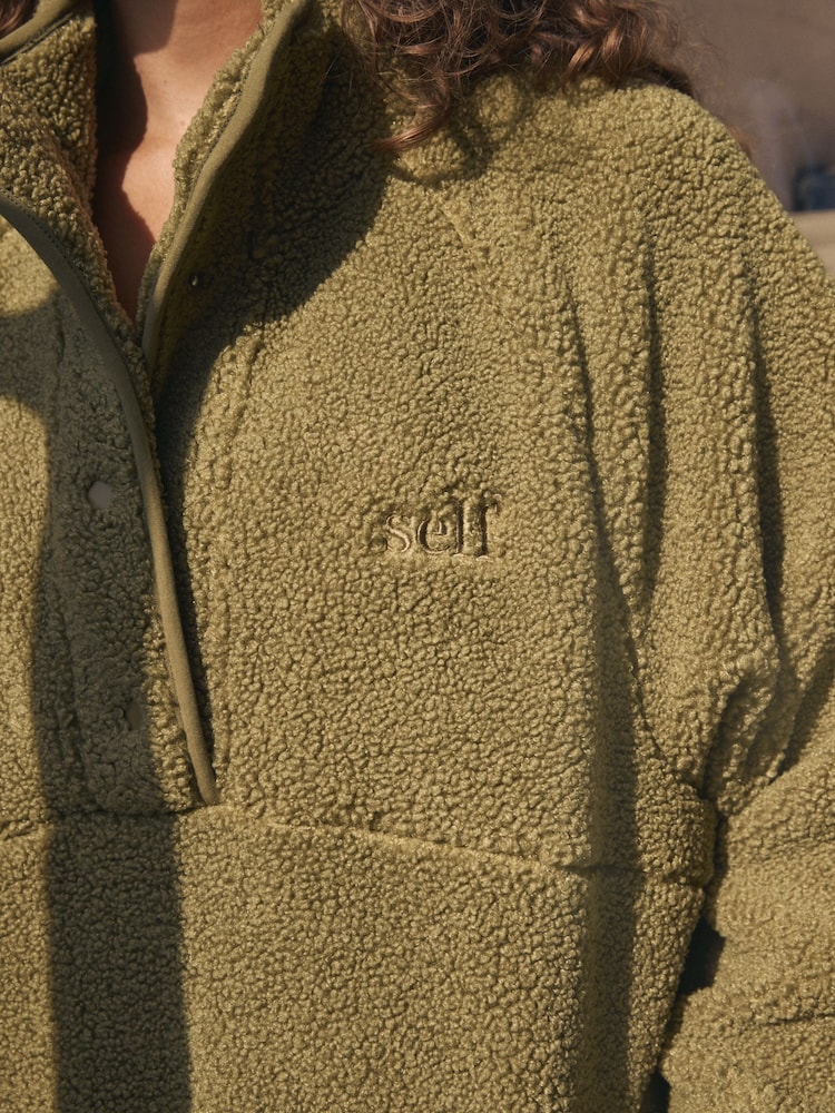 self. Olive Green Borg Popper Neck Jumper - Image 5 of 5