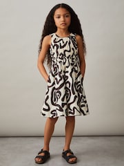 Estampado marfil - Reiss Anouka Cotton Shirred Printed Dress - Imagen 1 de 4