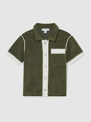Reiss Green Multi Micah 13-14 yrs Velour Colour-Block Shirt - Image 1 of 4