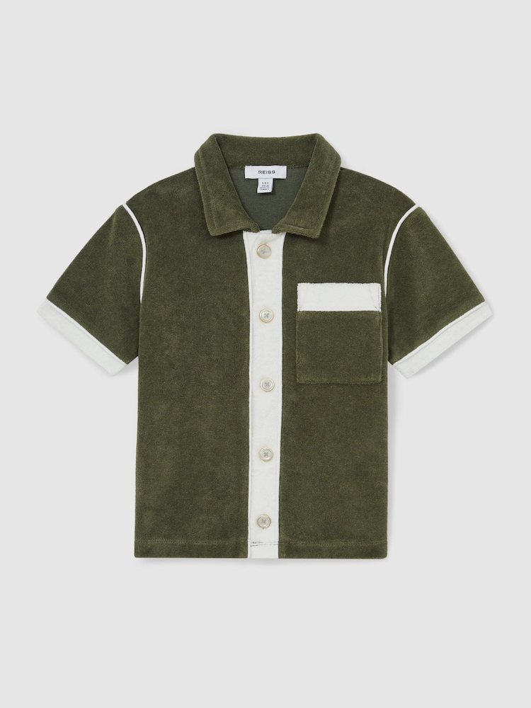 Reiss Green Multi Micah 13-14 yrs Velour Colour-Block Shirt - Image 1 of 4