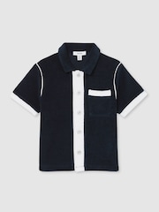 Reiss Blue Multi Micah 13-14 yrs Velour Colour-Block Shirt - Image 1 of 4