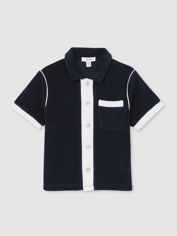 Reiss Blue Multi Micah 13-14 yrs Velour Colour-Block Shirt - Image 1 of 4