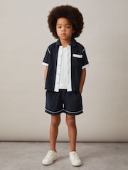 Reiss Blue Multi Micah 13-14 yrs Velour Colour-Block Shirt - Image 2 of 4