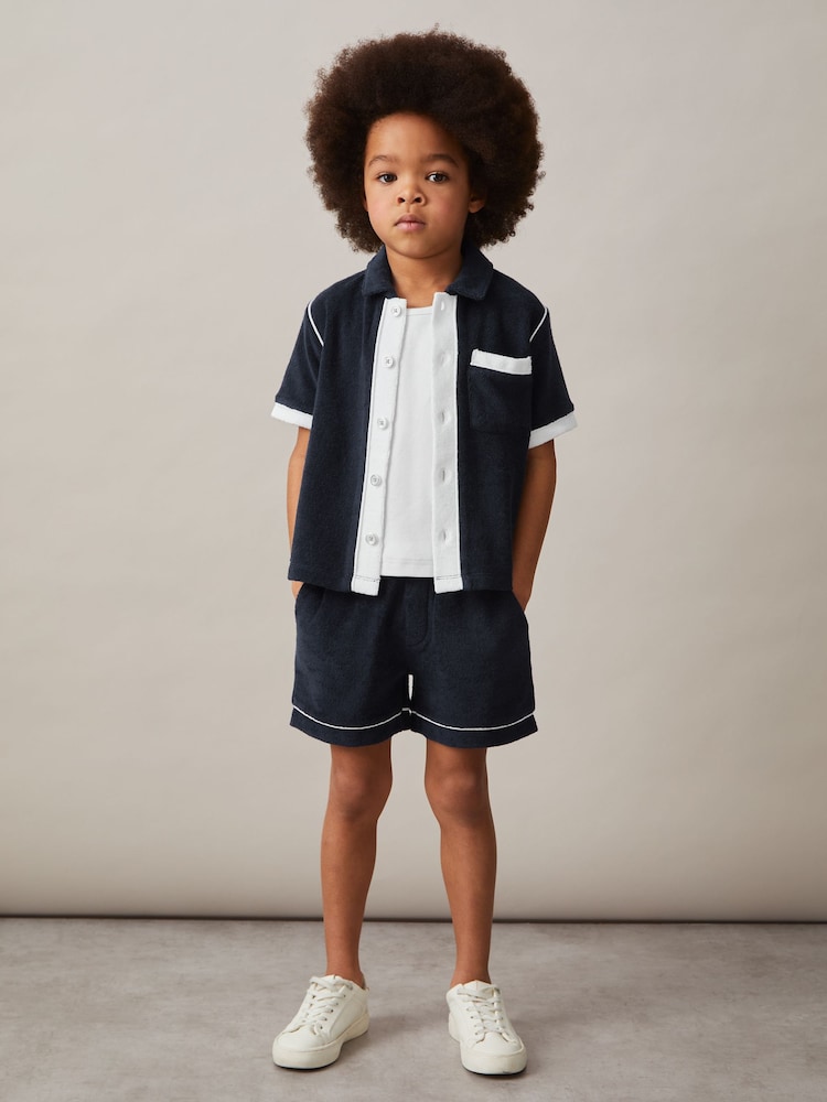 Reiss Blue Multi Micah 13-14 yrs Velour Colour-Block Shirt - Image 2 of 4