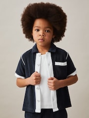 Reiss Blue Multi Micah 13-14 yrs Velour Colour-Block Shirt - Image 3 of 4