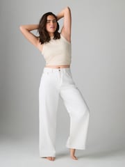 White 100% Cotton Hourglass Wide Leg Jeans - Image 1 of 7