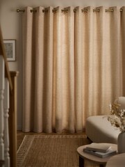 Oatmeal Natural Textured Felt Pencil Pleat Curtains - Image 2 of 5