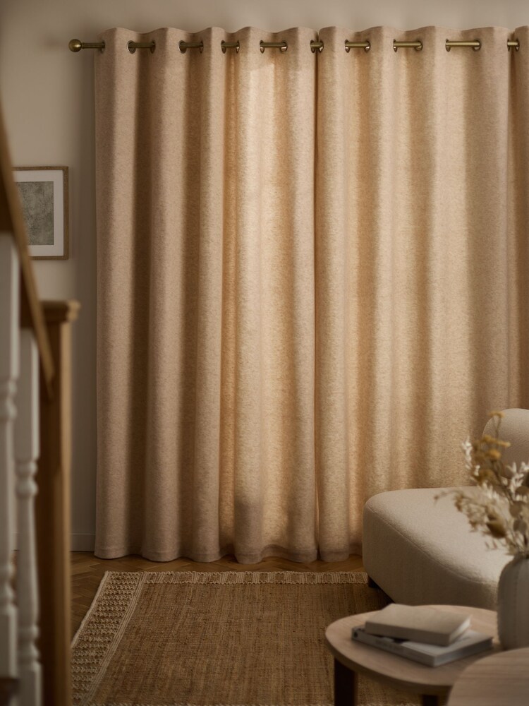 Oatmeal Natural Textured Felt Pencil Pleat Curtains - Image 2 of 5