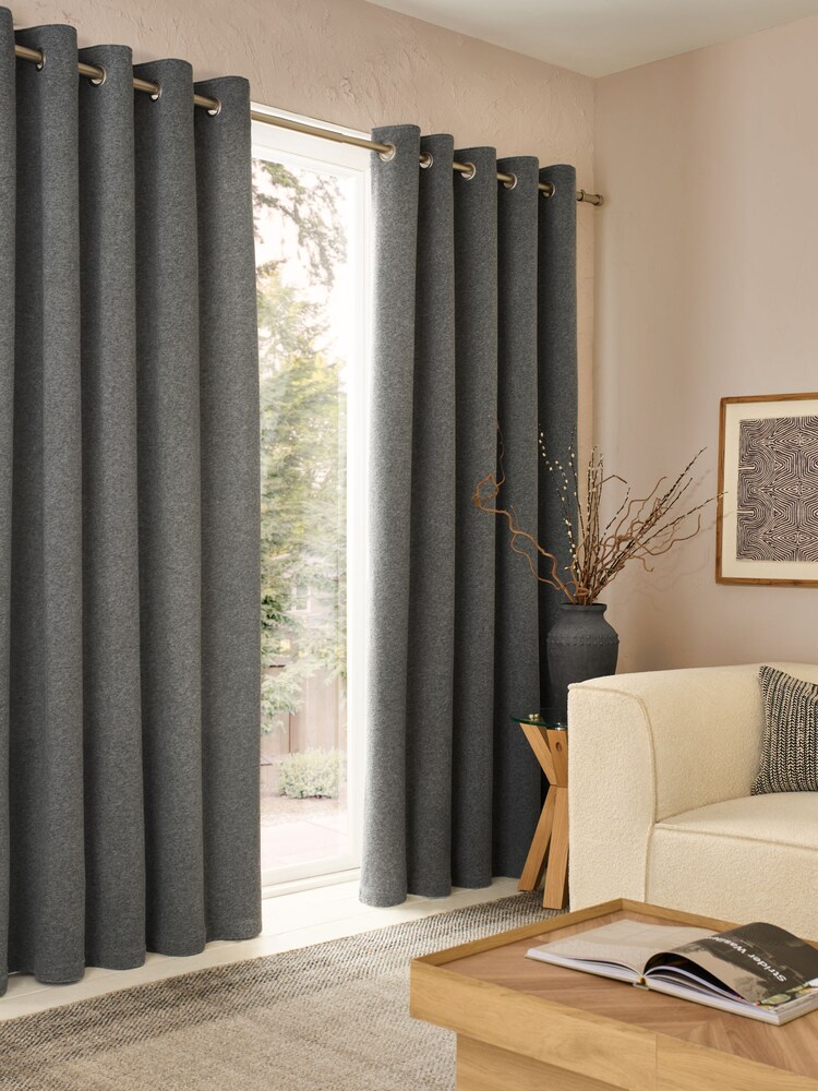 Charcoal Grey Textured Felt Pencil Pleat Curtains - Image 1 of 5