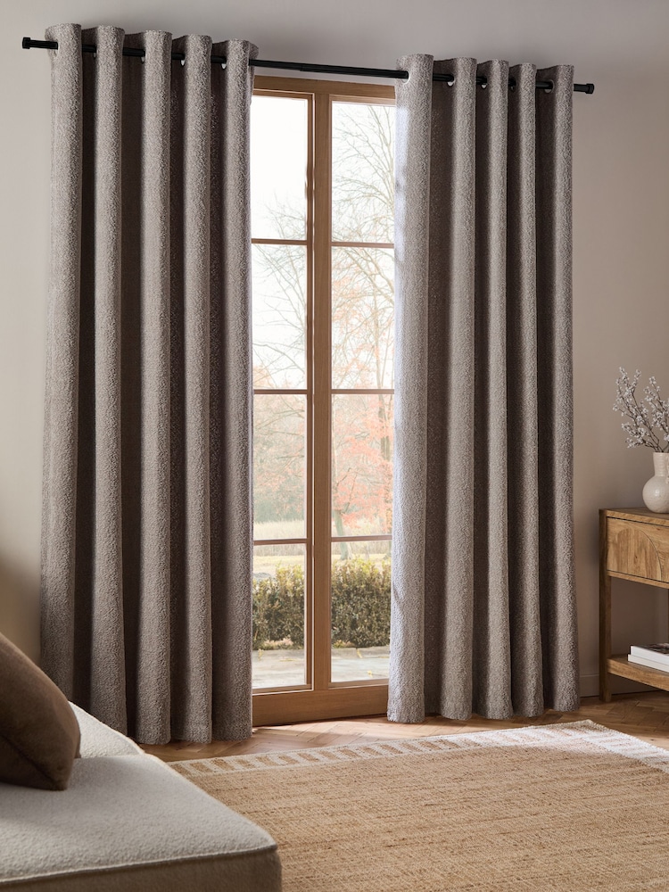 Grey Cosy Borg Lined Eyelet Curtains - Image 2 of 5