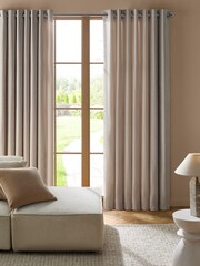 Natural Fine Chenille Lined Eyelet Curtains - Image 1 of 5
