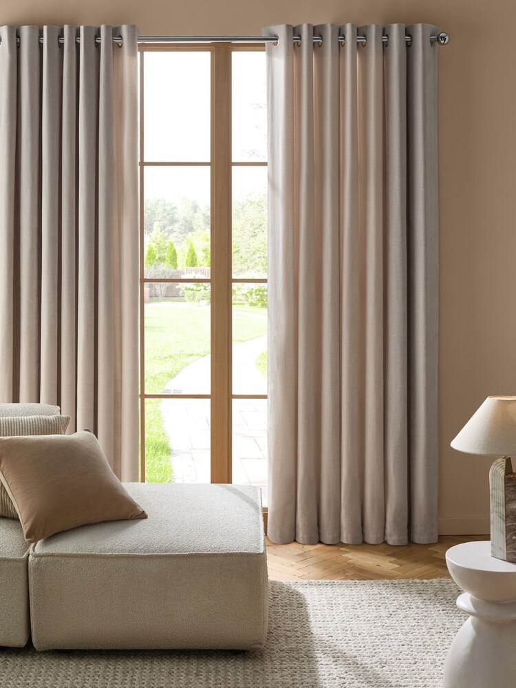 Natural Fine Chenille Lined Eyelet Curtains - Image 1 of 5