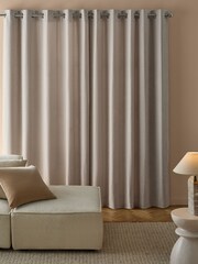 Natural Fine Chenille Lined Eyelet Curtains - Image 2 of 5