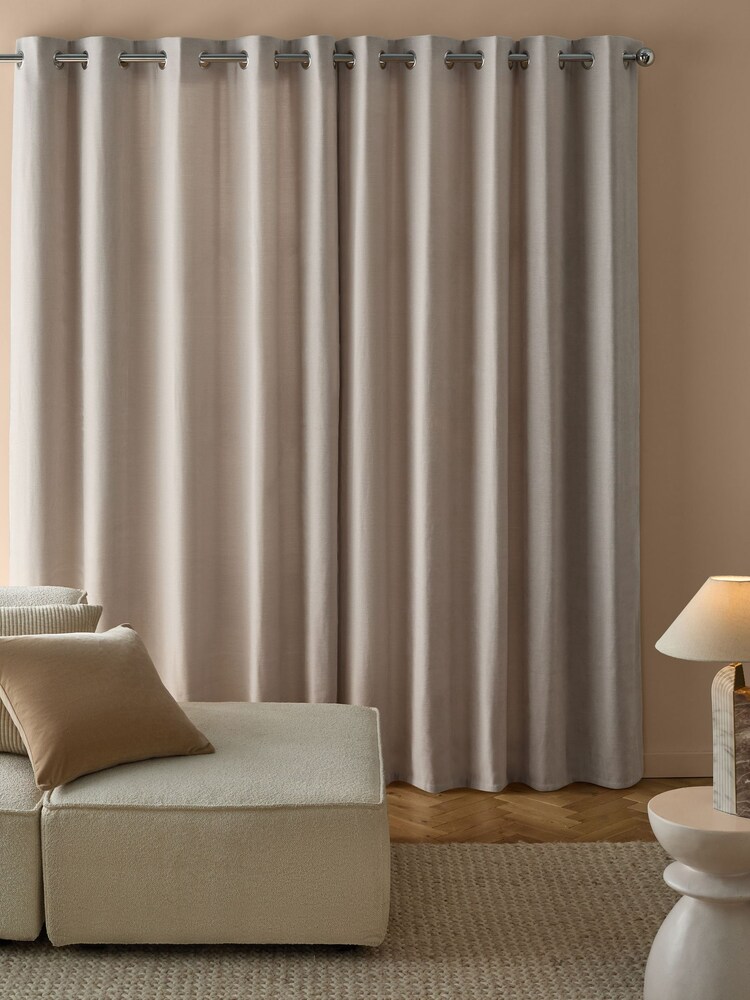 Natural Fine Chenille Lined Eyelet Curtains - Image 2 of 5