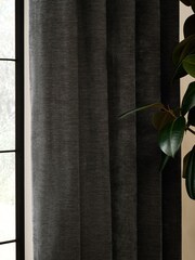 Charcoal Grey Fine Chenille Lined Eyelet Curtains - Image 3 of 5