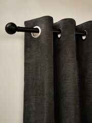 Charcoal Grey Fine Chenille Lined Eyelet Curtains - Image 4 of 5