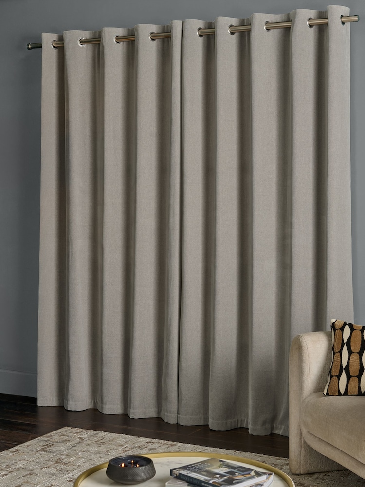 Light Grey Fine Chenille Lined Eyelet Curtains - Image 2 of 5