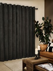 Charcoal Grey Fine Chenille Blackout/Thermal Eyelet Curtains - Image 2 of 6