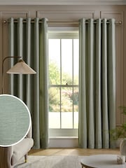 Sage Green Fine Chenille Blackout/Thermal Eyelet Curtains - Image 1 of 6