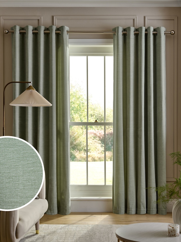 Sage Green Fine Chenille Blackout/Thermal Eyelet Curtains - Image 1 of 6