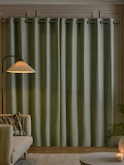 Sage Green Fine Chenille Blackout/Thermal Eyelet Curtains - Image 2 of 6