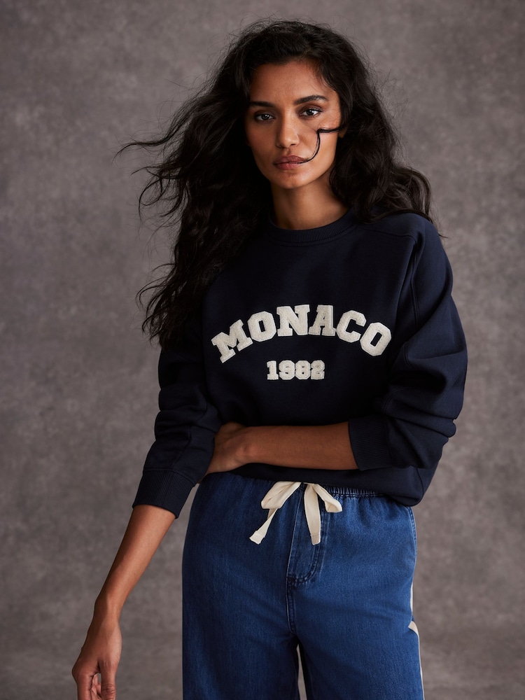 أزرق - Mint Velvet Monaco Graphic Sweatshirt - صورة 1 من 8