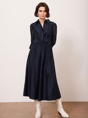 Mint Velvet Blue Twist Detail Midi Dress - Image 1 of 8