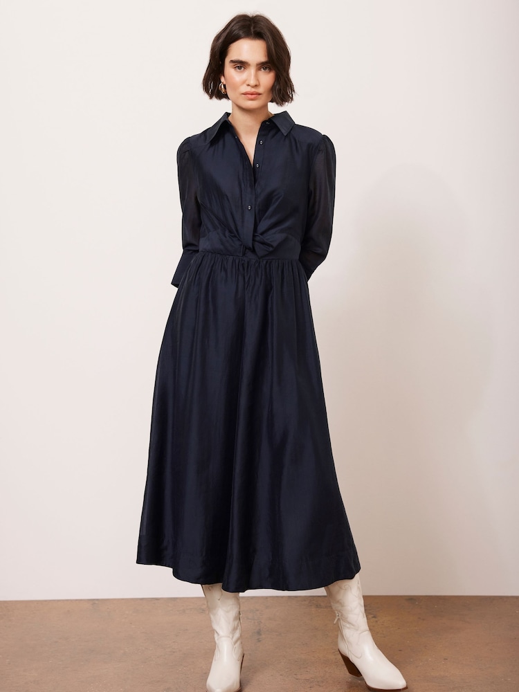 Mint Velvet Blue Twist Detail Midi Dress - Image 1 of 8