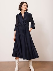 Mint Velvet Blue Twist Detail Midi Dress - Image 2 of 8
