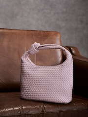 Mint Velvet Pink Leather Woven Knot Handle Bag - Image 1 of 6