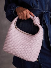Mint Velvet Pink Leather Woven Knot Handle Bag - Image 2 of 6