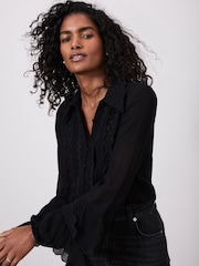 Mint Velvet Black Scallop Detail Shirt - Image 2 of 8