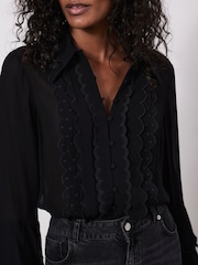 Mint Velvet Black Scallop Detail Shirt - Image 3 of 8