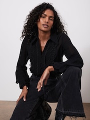 Mint Velvet Black Scallop Detail Shirt - Image 5 of 8
