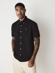 Black Slim Fit Short Sleeve Oxford Shirt - Image 1 of 9