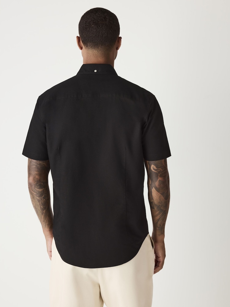 Black Slim Fit Short Sleeve Oxford Shirt - Image 2 of 9