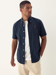 Navy Blue Regular Fit Short Sleeve Oxford Shirt - Image 1 of 9