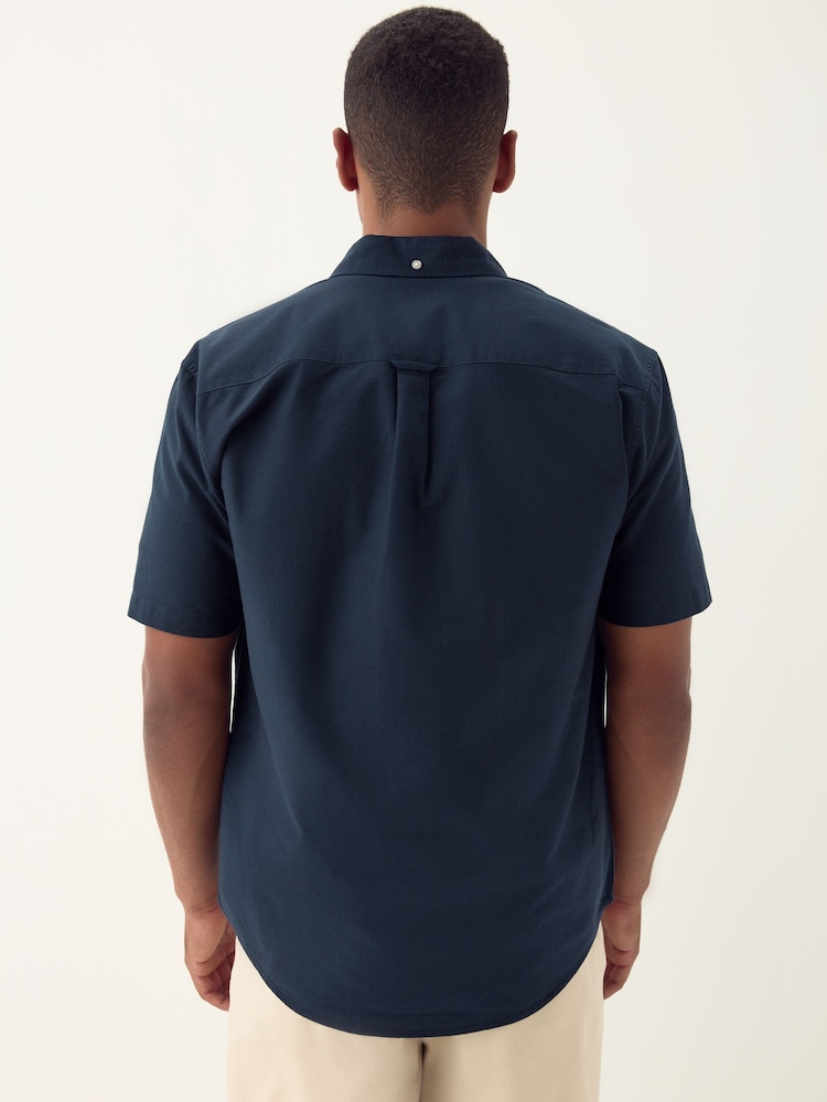 Navy Blue Regular Fit Short Sleeve Oxford Shirt - Image 2 of 9