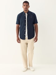 Navy Blue Regular Fit Short Sleeve Oxford Shirt - Image 3 of 9