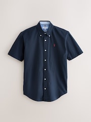Navy Blue Regular Fit Short Sleeve Oxford Shirt - Image 7 of 9