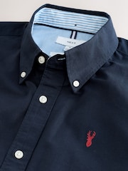 Navy Blue Regular Fit Short Sleeve Oxford Shirt - Image 9 of 9