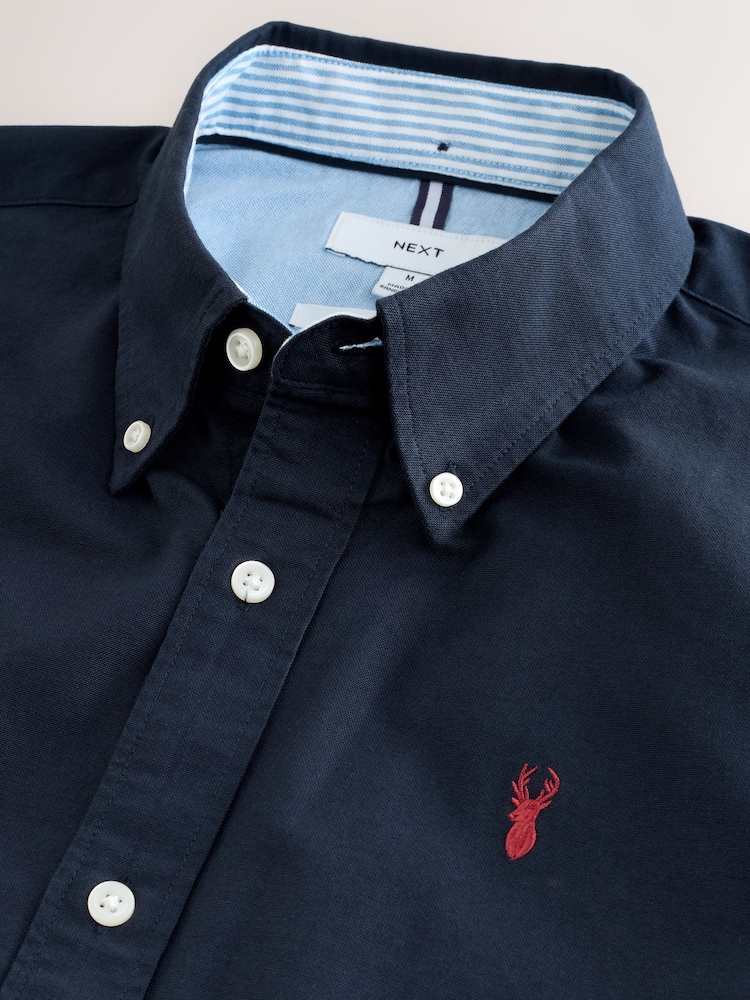 Navy Blue Regular Fit Short Sleeve Oxford Shirt - Image 9 of 9