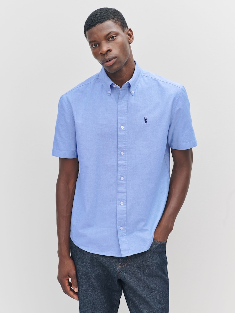 Light Blue Regular Fit Short Sleeve Oxford Shirt - Image 1 of 8 Light Blue Regular Fit Short Sleeve Oxford Shirt - Image 1 of 8