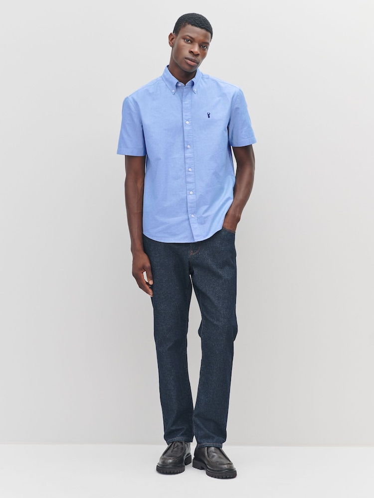 Light Blue Regular Fit Short Sleeve Oxford Shirt - Image 2 of 8 Light Blue Regular Fit Short Sleeve Oxford Shirt - Image 2 of 8