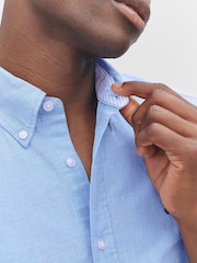 Light Blue Regular Fit Short Sleeve Oxford Shirt - Image 5 of 8