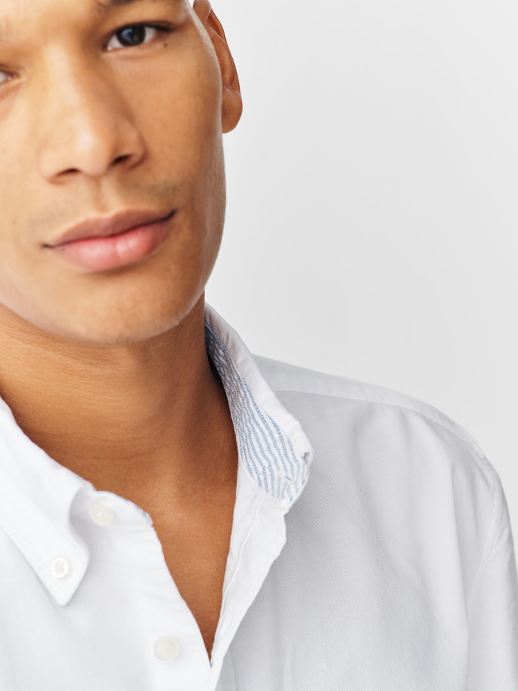 White Regular Fit Short Sleeve Oxford Shirt - Image 5 of 5