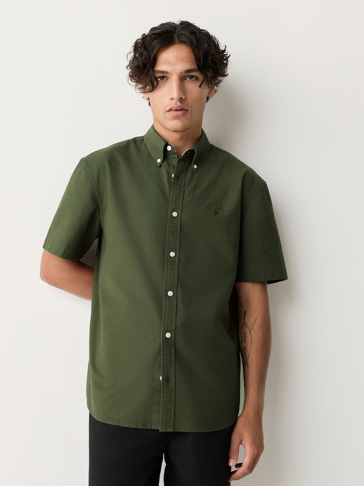 Dark Green Regular Fit Short Sleeve Oxford Shirt - Image 1 of 8
