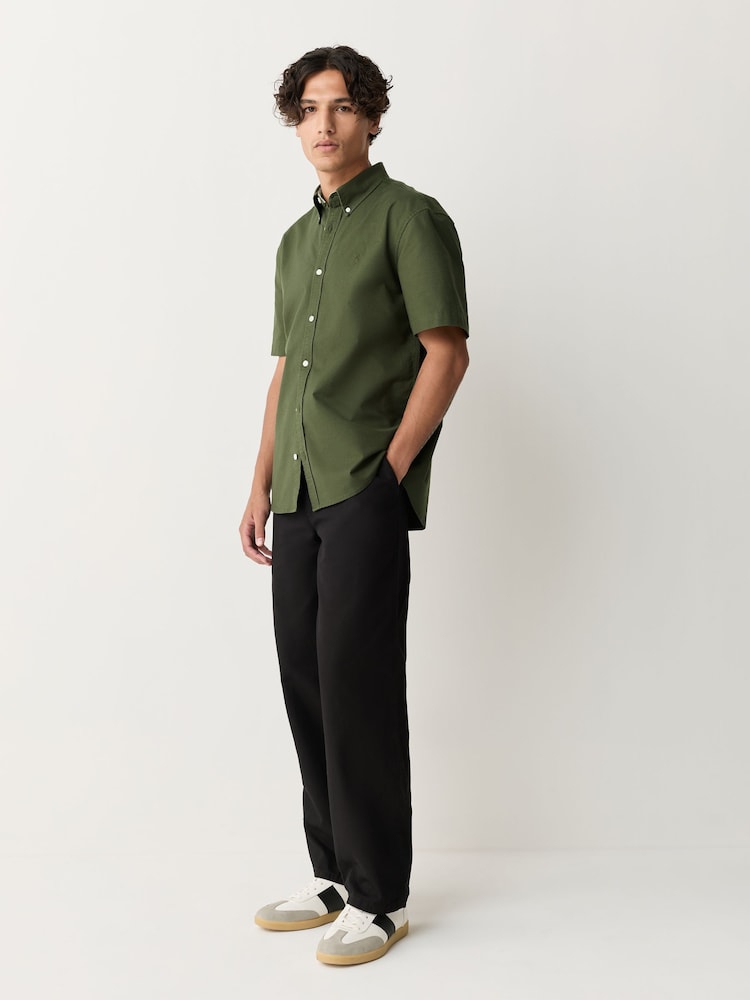 Dark Green Regular Fit Short Sleeve Oxford Shirt - Image 2 of 8