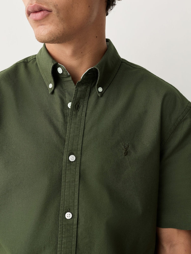 Mens Next Dark Green Regular Fit Short Sleeve Oxford Shirt M