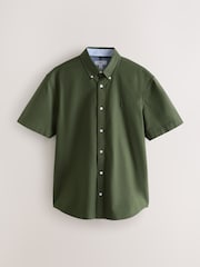 Dark Green Regular Fit Short Sleeve Oxford Shirt - Image 6 of 8